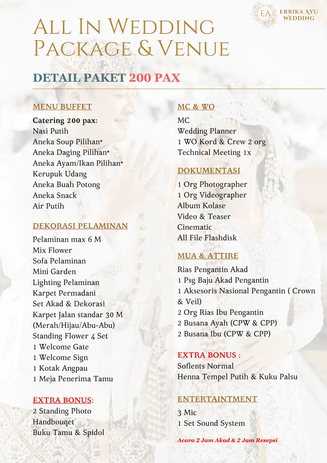 Paket Pernikahan All In Venue & Catering 200 Pax Errika Ayu Wedding